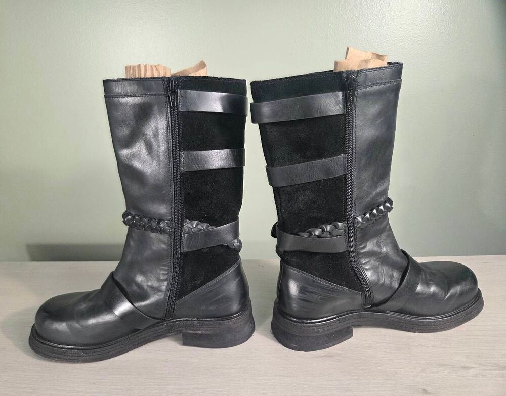 Free People Billie Buckle Leather Suede Mid-Calf Moto Boots Black Sz. 9 - Picture 5 of 13
